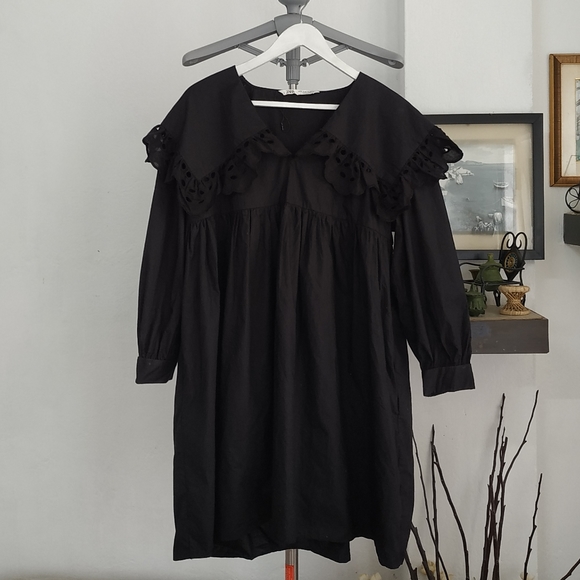 Zara Long sleeve Poplin Mini Dress Black - Picture 3 of 13